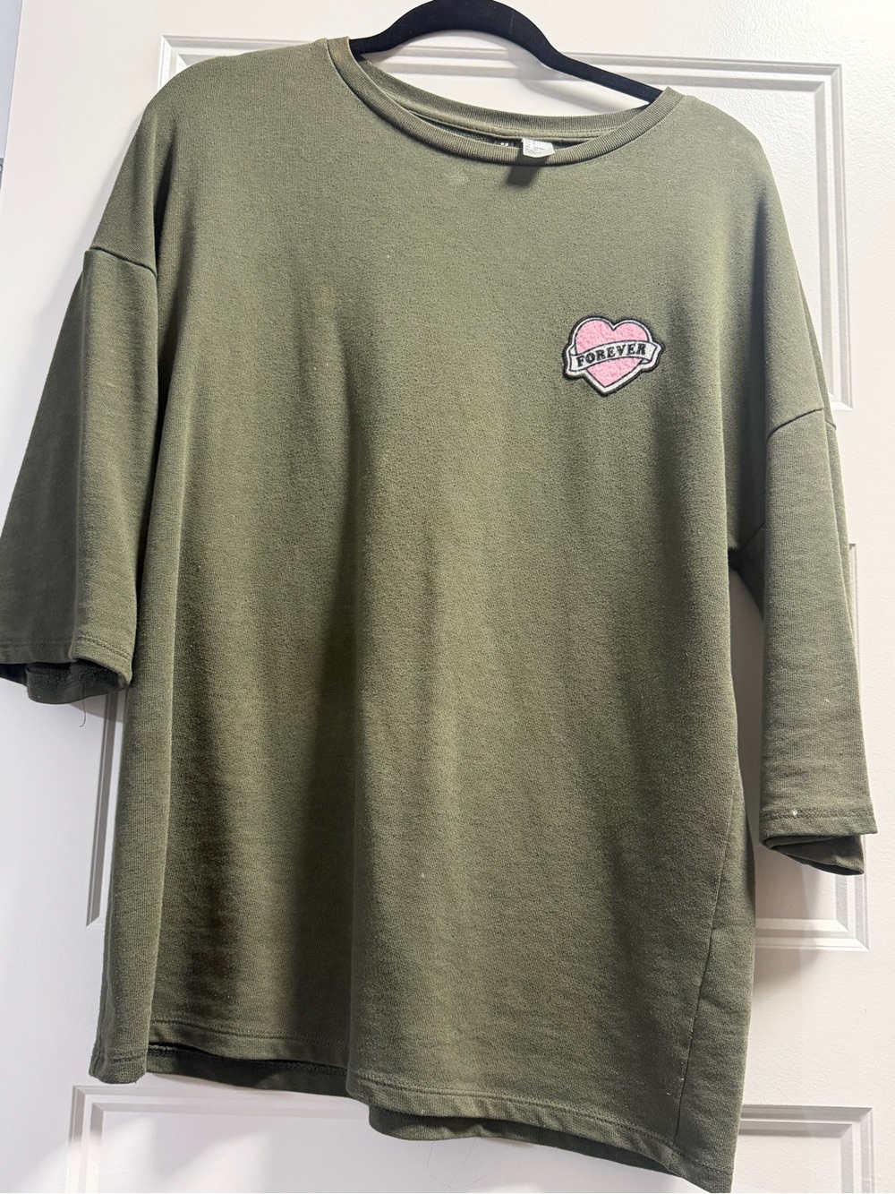 Kids Olive Green Tee with Pink Heart Patch